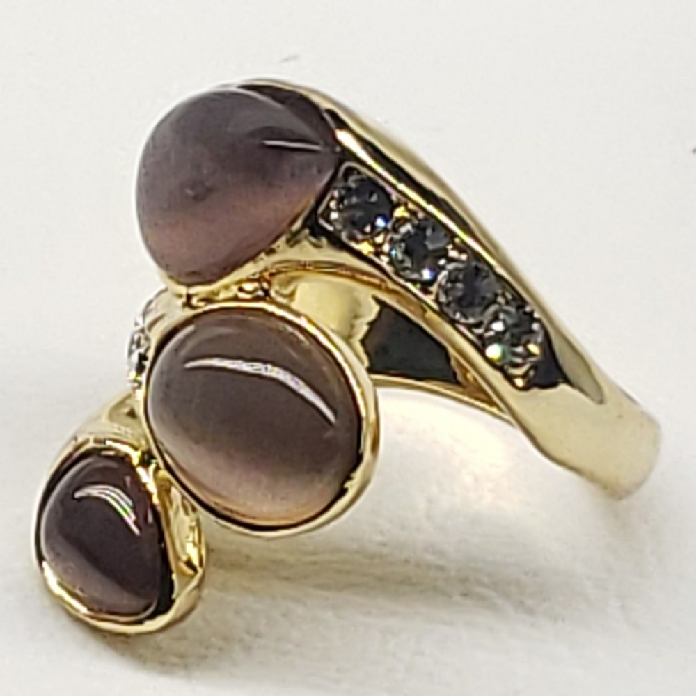 Gold and Brown Asymmetrical Cabochon Ring